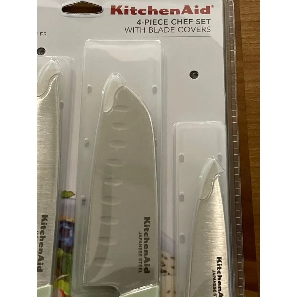 KitchenAid pistachio 4 Pc. Chef Knife Set With Blade Covers Steel NEW With Tags